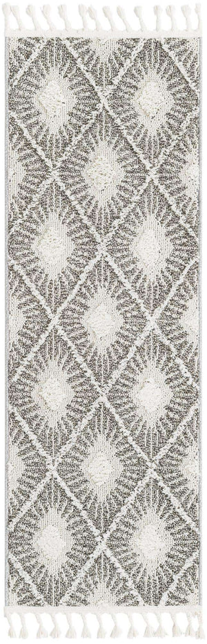Gray Ivory 2' x 6' 1 Boho Runner Area Rug 100% Polyester With Cotton Backing Geometric Modern Boho Bohemian Decor Carpet for Living Rooms Office Dining Kitchen Unique Interior Design for Sale at Rug Engine