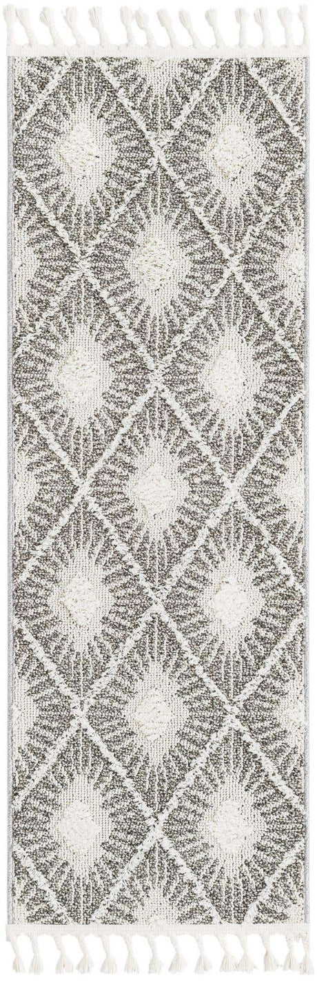 Gray Ivory 2' x 6' 1 Boho Runner Area Rug 100% Polyester With Cotton Backing Geometric Modern Boho Bohemian Decor Carpet for Living Rooms Office Dining Kitchen Unique Interior Design for Sale at Rug Engine