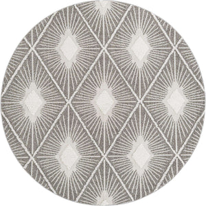 Gray Ivory 7' 10 x 7' 10 Boho Round Area Rug 100% Polyester With Cotton Backing Geometric Modern Boho Bohemian Decor Carpet for Living Rooms Office Dining Kitchen Unique Interior Design for Sale at Rug Engine