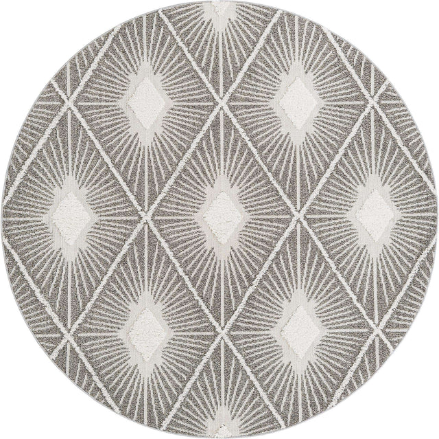 Gray Ivory 7' 10 x 7' 10 Boho Round Area Rug 100% Polyester With Cotton Backing Geometric Modern Boho Bohemian Decor Carpet for Living Rooms Office Dining Kitchen Unique Interior Design for Sale at Rug Engine
