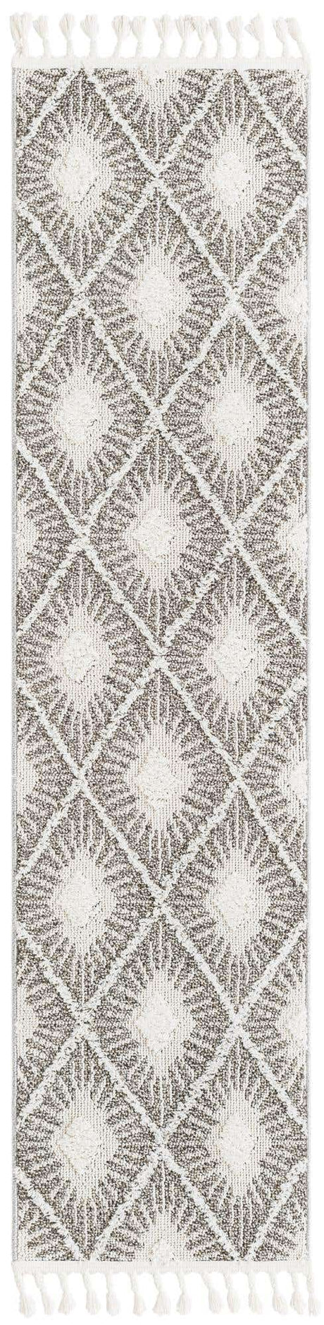 Gray Ivory 2' x 8' Boho Runner Area Rug 100% Polyester With Cotton Backing Geometric Modern Boho Bohemian Decor Carpet for Living Rooms Office Dining Kitchen Unique Interior Design for Sale at Rug Engine