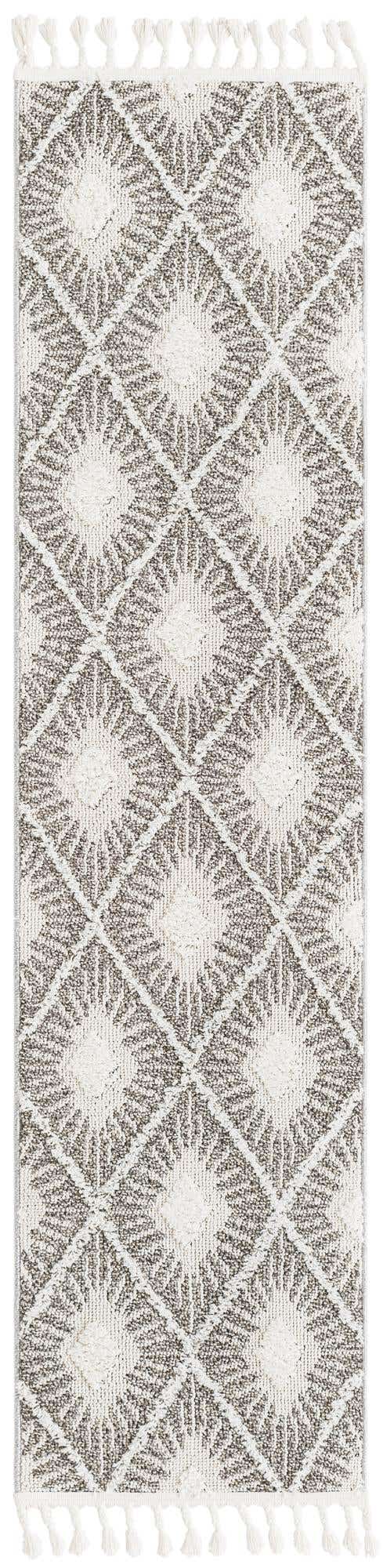 Gray Ivory 2' x 8' Boho Runner Area Rug 100% Polyester With Cotton Backing Geometric Modern Boho Bohemian Decor Carpet for Living Rooms Office Dining Kitchen Unique Interior Design for Sale at Rug Engine