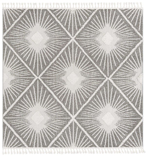 Gray Ivory 7' 10 x 7' 10 Boho Square Area Rug 100% Polyester With Cotton Backing Geometric Modern Boho Bohemian Decor Carpet for Living Rooms Office Dining Kitchen Unique Interior Design for Sale at Rug Engine