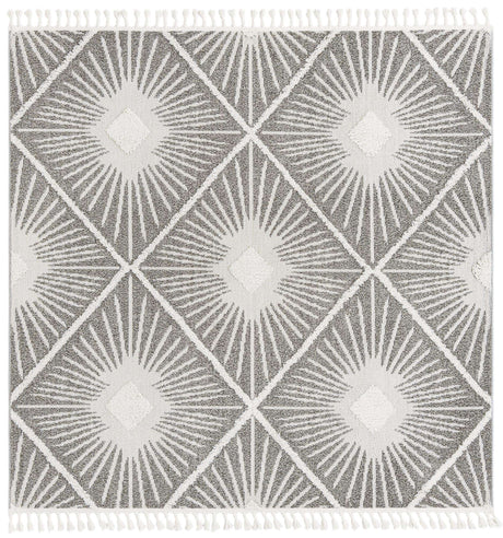 Gray Ivory 7' 10 x 7' 10 Boho Square Area Rug 100% Polyester With Cotton Backing Geometric Modern Boho Bohemian Decor Carpet for Living Rooms Office Dining Kitchen Unique Interior Design for Sale at Rug Engine