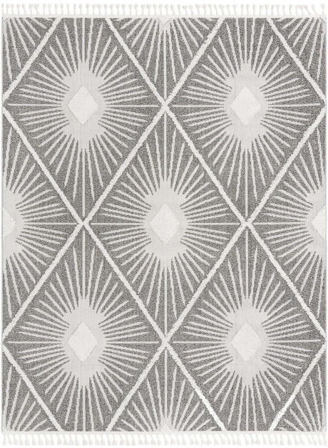 Gray Ivory 7' 10 x 10' Boho Rectangle Area Rug 100% Polyester With Cotton Backing Geometric Modern Boho Bohemian Decor Carpet for Living Rooms Office Dining Kitchen Unique Interior Design for Sale at Rug Engine