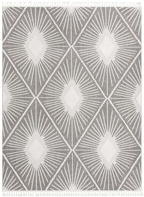 Gray Ivory 9' x 12' Boho Rectangle Area Rug 100% Polyester With Cotton Backing Geometric Modern Boho Bohemian Decor Carpet for Living Rooms Office Dining Kitchen Unique Interior Design for Sale at Rug Engine