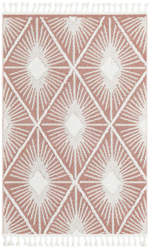 Pink 4' 1 x 6' 1 Boho Rectangle Area Rug 100% Polyester With Cotton Backing Geometric Modern Boho Bohemian Decor Carpet for Living Rooms Office Dining Kitchen Unique Interior Design for Sale at Rug Engine