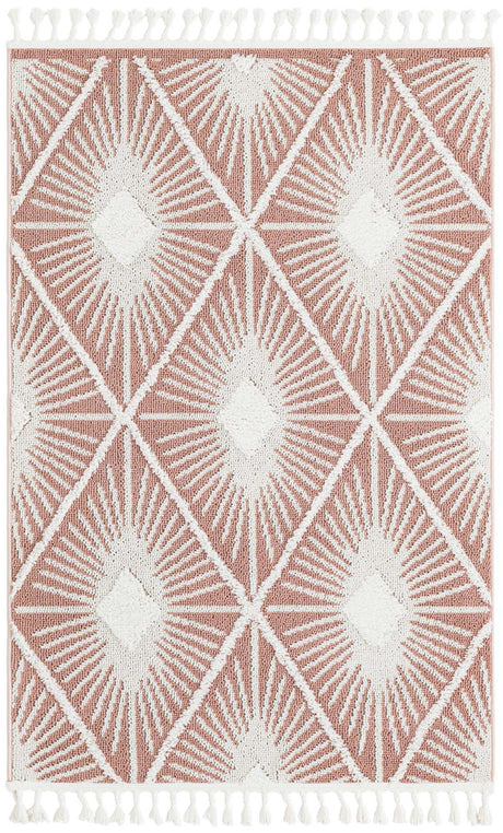 Pink 4' 1 x 6' 1 Boho Rectangle Area Rug 100% Polyester With Cotton Backing Geometric Modern Boho Bohemian Decor Carpet for Living Rooms Office Dining Kitchen Unique Interior Design for Sale at Rug Engine