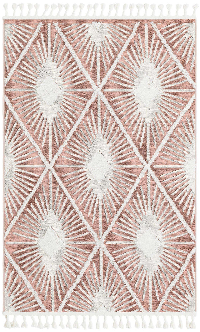 Pink 4' 1 x 6' 1 Boho Rectangle Area Rug 100% Polyester With Cotton Backing Geometric Modern Boho Bohemian Decor Carpet for Living Rooms Office Dining Kitchen Unique Interior Design for Sale at Rug Engine
