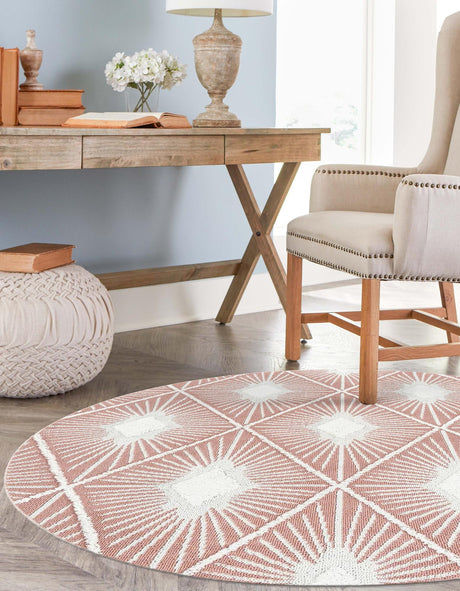 Pink 7' 10 x 7' 10 Boho Round Area Rug 100% Polyester With Cotton Backing Geometric Modern Boho Bohemian Decor Carpet for Living Rooms Office Dining Kitchen Unique Interior Design for Sale at Rug Engine