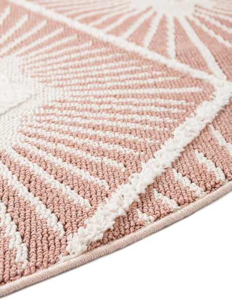 Pink 5' 3 x 5' 3 Boho Round Area Rug 100% Polyester With Cotton Backing Geometric Modern Boho Bohemian Decor Carpet for Living Rooms Office Dining Kitchen Unique Interior Design for Sale at Rug Engine