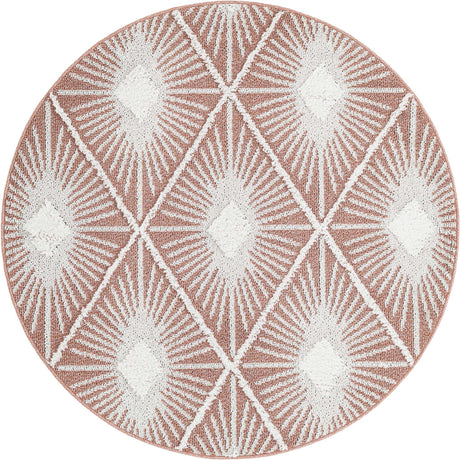 Pink 5' 3 x 5' 3 Boho Round Area Rug 100% Polyester With Cotton Backing Geometric Modern Boho Bohemian Decor Carpet for Living Rooms Office Dining Kitchen Unique Interior Design for Sale at Rug Engine