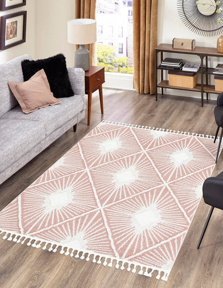 Pink 9' 6 x 14' 3 Boho Rectangle Area Rug 100% Polyester With Cotton Backing Geometric Modern Boho Bohemian Decor Carpet for Living Rooms Office Dining Kitchen Unique Interior Design for Sale at Rug Engine