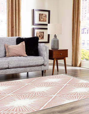 Pink 9' x 12' Boho Rectangle Area Rug 100% Polyester With Cotton Backing Geometric Modern Boho Bohemian Decor Carpet for Living Rooms Office Dining Kitchen Unique Interior Design for Sale at Rug Engine