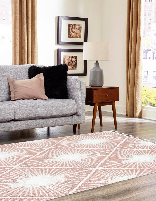 Pink 2' x 3' 1 Boho Rectangle Area Rug 100% Polyester With Cotton Backing Geometric Modern Boho Bohemian Decor Carpet for Living Rooms Office Dining Kitchen Unique Interior Design for Sale at Rug Engine