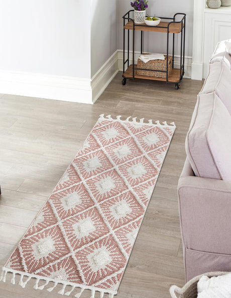 Pink 2' x 6' 1 Boho Runner Area Rug 100% Polyester With Cotton Backing Geometric Modern Boho Bohemian Decor Carpet for Living Rooms Office Dining Kitchen Unique Interior Design for Sale at Rug Engine