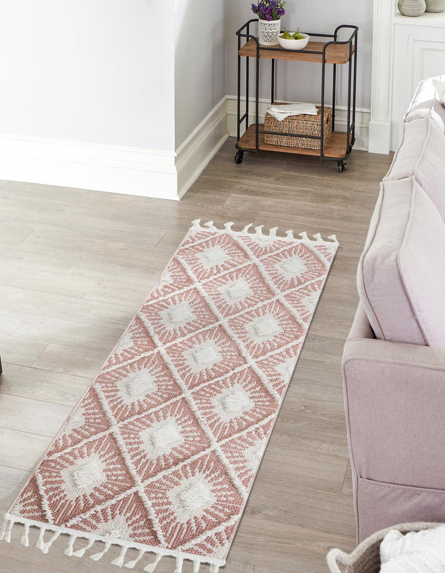 Pink 2' x 6' 1 Boho Runner Area Rug 100% Polyester With Cotton Backing Geometric Modern Boho Bohemian Decor Carpet for Living Rooms Office Dining Kitchen Unique Interior Design for Sale at Rug Engine