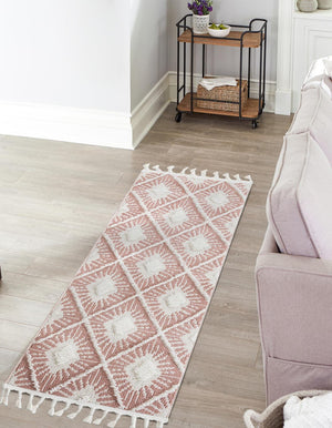 Pink 2' x 8' Boho Runner Area Rug 100% Polyester With Cotton Backing Geometric Modern Boho Bohemian Decor Carpet for Living Rooms Office Dining Kitchen Unique Interior Design for Sale at Rug Engine