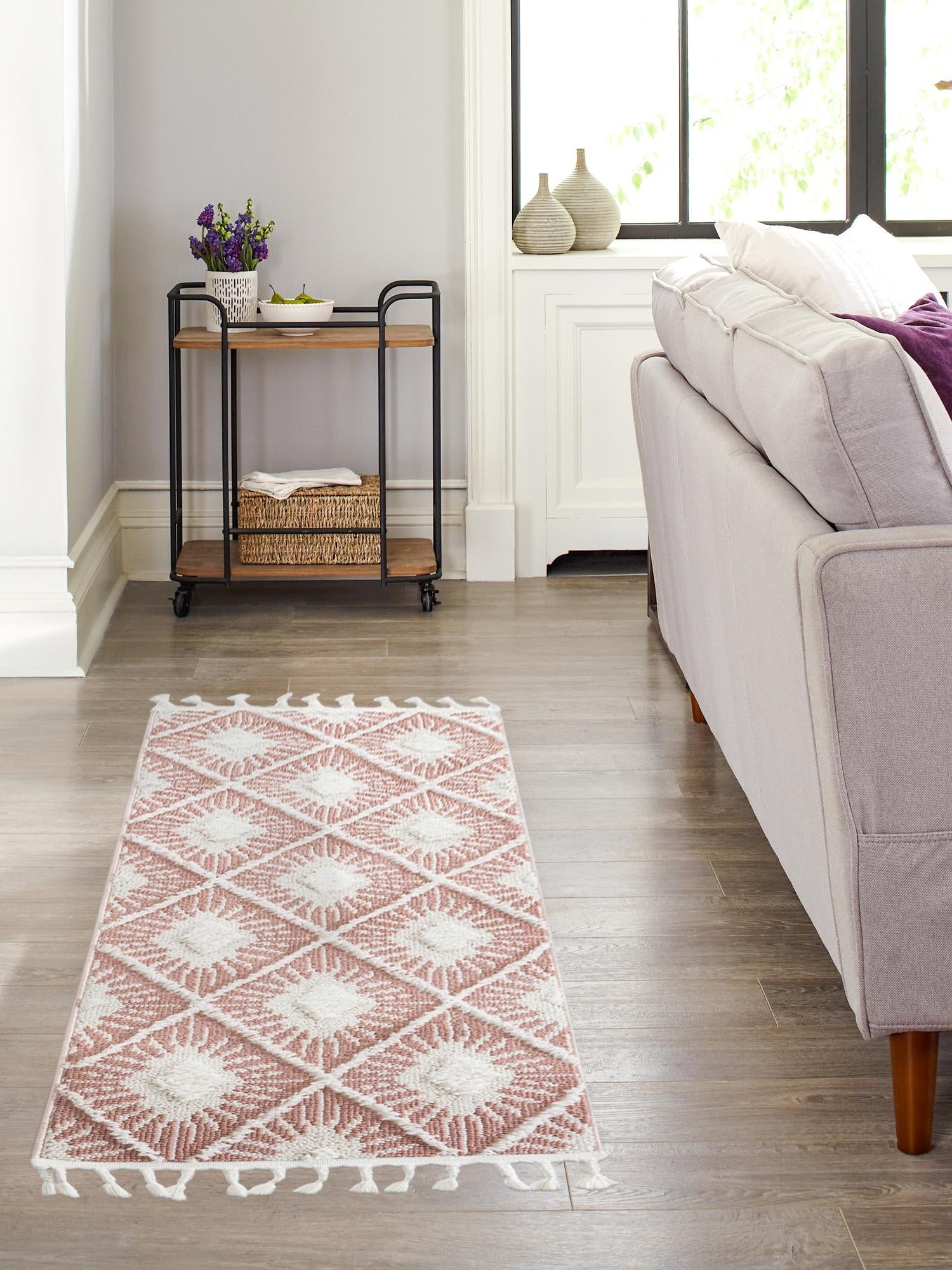 Pink 2' 7 x 12' Boho Runner Area Rug 100% Polyester With Cotton Backing Geometric Modern Boho Bohemian Decor Carpet for Living Rooms Office Dining Kitchen Unique Interior Design for Sale at Rug Engine