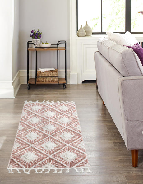 Pink 2' x 6' 1 Boho Runner Area Rug 100% Polyester With Cotton Backing Geometric Modern Boho Bohemian Decor Carpet for Living Rooms Office Dining Kitchen Unique Interior Design for Sale at Rug Engine