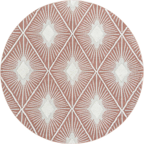 Pink 7' 10 x 7' 10 Boho Round Area Rug 100% Polyester With Cotton Backing Geometric Modern Boho Bohemian Decor Carpet for Living Rooms Office Dining Kitchen Unique Interior Design for Sale at Rug Engine