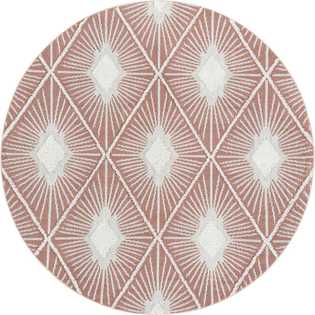 Pink 7' 10 x 7' 10 Boho Round Area Rug 100% Polyester With Cotton Backing Geometric Modern Boho Bohemian Decor Carpet for Living Rooms Office Dining Kitchen Unique Interior Design for Sale at Rug Engine