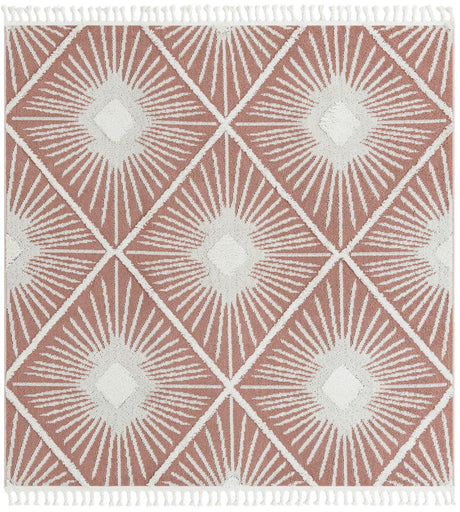 Pink 7' 10 x 7' 10 Boho Square Area Rug 100% Polyester With Cotton Backing Geometric Modern Boho Bohemian Decor Carpet for Living Rooms Office Dining Kitchen Unique Interior Design for Sale at Rug Engine