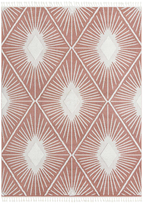 Pink 9' x 12' Boho Rectangle Area Rug 100% Polyester With Cotton Backing Geometric Modern Boho Bohemian Decor Carpet for Living Rooms Office Dining Kitchen Unique Interior Design for Sale at Rug Engine