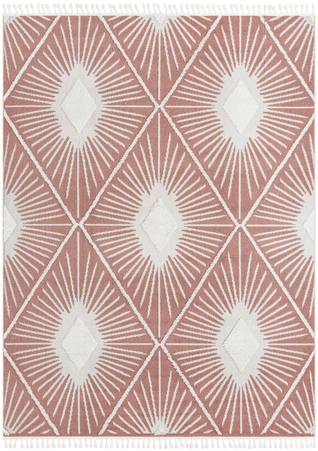 Pink 9' x 12' Boho Rectangle Area Rug 100% Polyester With Cotton Backing Geometric Modern Boho Bohemian Decor Carpet for Living Rooms Office Dining Kitchen Unique Interior Design for Sale at Rug Engine