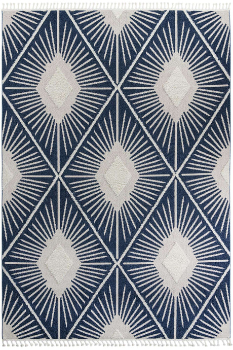 Blue 9' 6 x 14' 3 Boho Rectangle Area Rug 100% Polyester With Cotton Backing Geometric Modern Boho Bohemian Decor Carpet for Living Rooms Office Dining Kitchen Unique Interior Design for Sale at Rug Engine