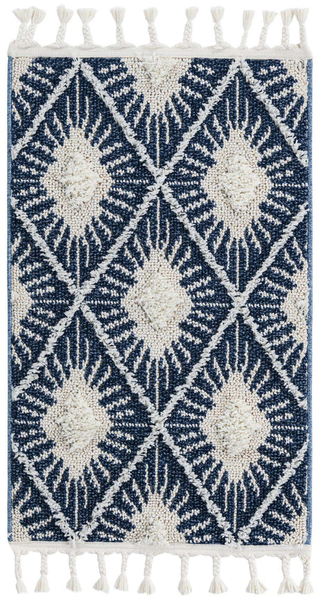 Blue 2' x 3' 1 Boho Rectangle Area Rug 100% Polyester With Cotton Backing Geometric Modern Boho Bohemian Decor Carpet for Living Rooms Office Dining Kitchen Unique Interior Design for Sale at Rug Engine