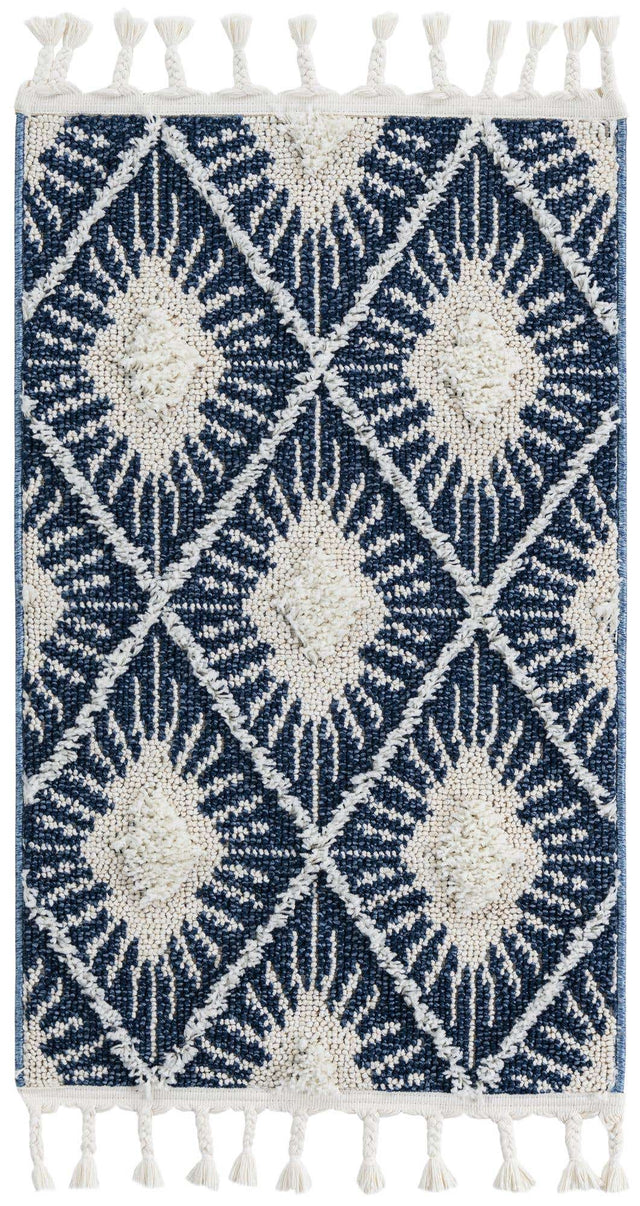 Blue 2' x 3' 1 Boho Rectangle Area Rug 100% Polyester With Cotton Backing Geometric Modern Boho Bohemian Decor Carpet for Living Rooms Office Dining Kitchen Unique Interior Design for Sale at Rug Engine