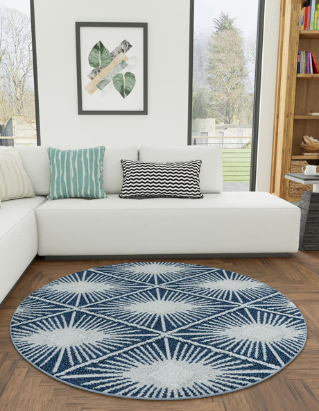 Blue 5' 3 x 5' 3 Boho Round Area Rug 100% Polyester With Cotton Backing Geometric Modern Boho Bohemian Decor Carpet for Living Rooms Office Dining Kitchen Unique Interior Design for Sale at Rug Engine