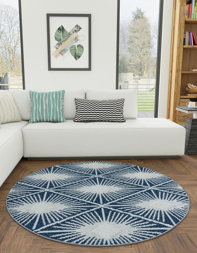 Blue 3' 3 x 3' 3 Boho Round Area Rug 100% Polyester With Cotton Backing Geometric Modern Boho Bohemian Decor Carpet for Living Rooms Office Dining Kitchen Unique Interior Design for Sale at Rug Engine