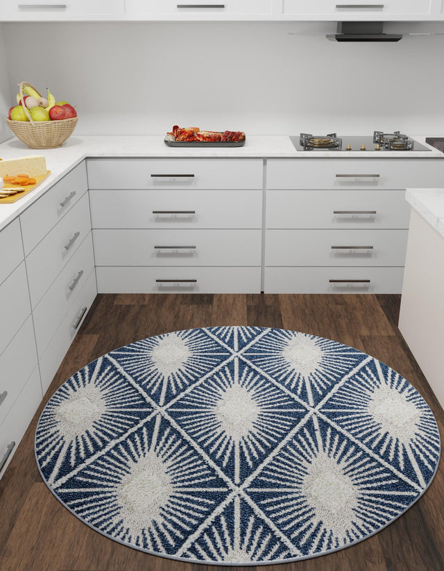 Blue 3' 3 x 3' 3 Boho Round Area Rug 100% Polyester With Cotton Backing Geometric Modern Boho Bohemian Decor Carpet for Living Rooms Office Dining Kitchen Unique Interior Design for Sale at Rug Engine