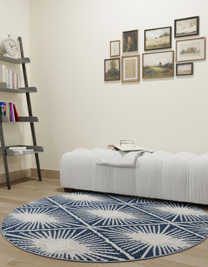 Blue 4' 1 x 4' 1 Boho Round Area Rug 100% Polyester With Cotton Backing Geometric Modern Boho Bohemian Decor Carpet for Living Rooms Office Dining Kitchen Unique Interior Design for Sale at Rug Engine