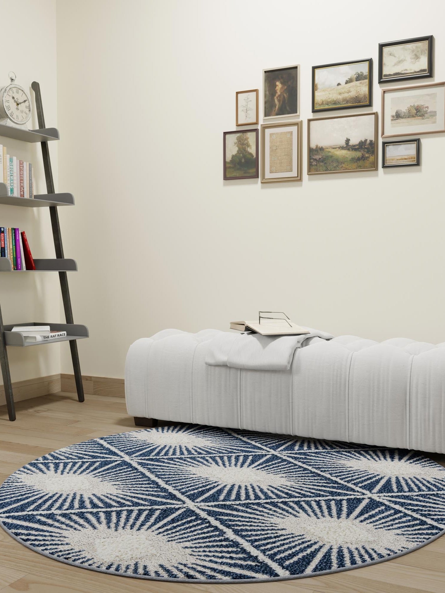 Blue 6' 1 x 6' 1 Boho Round Area Rug 100% Polyester With Cotton Backing Geometric Modern Boho Bohemian Decor Carpet for Living Rooms Office Dining Kitchen Unique Interior Design for Sale at Rug Engine