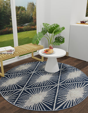 Blue 10' x 10' Boho Round Area Rug 100% Polyester With Cotton Backing Geometric Modern Boho Bohemian Decor Carpet for Living Rooms Office Dining Kitchen Unique Interior Design for Sale at Rug Engine