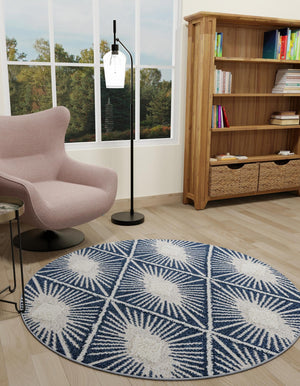 Blue 10' x 10' Boho Round Area Rug 100% Polyester With Cotton Backing Geometric Modern Boho Bohemian Decor Carpet for Living Rooms Office Dining Kitchen Unique Interior Design for Sale at Rug Engine