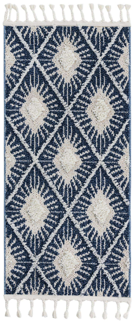 Blue 2' x 4' 1 Boho Runner Area Rug 100% Polyester With Cotton Backing Geometric Modern Boho Bohemian Decor Carpet for Living Rooms Office Dining Kitchen Unique Interior Design for Sale at Rug Engine