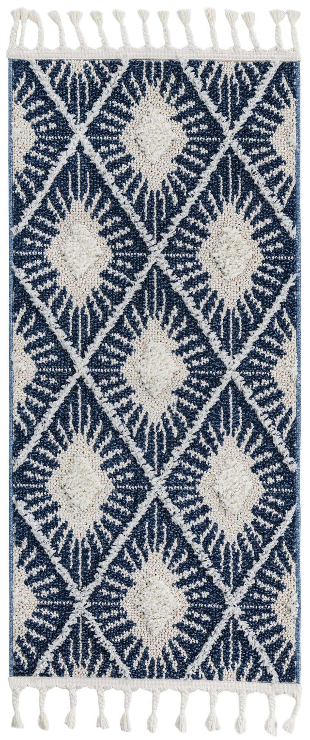 Blue 2' x 4' 1 Boho Runner Area Rug 100% Polyester With Cotton Backing Geometric Modern Boho Bohemian Decor Carpet for Living Rooms Office Dining Kitchen Unique Interior Design for Sale at Rug Engine