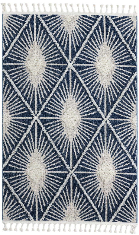 Blue 4' 1 x 6' 1 Boho Rectangle Area Rug 100% Polyester With Cotton Backing Geometric Modern Boho Bohemian Decor Carpet for Living Rooms Office Dining Kitchen Unique Interior Design for Sale at Rug Engine