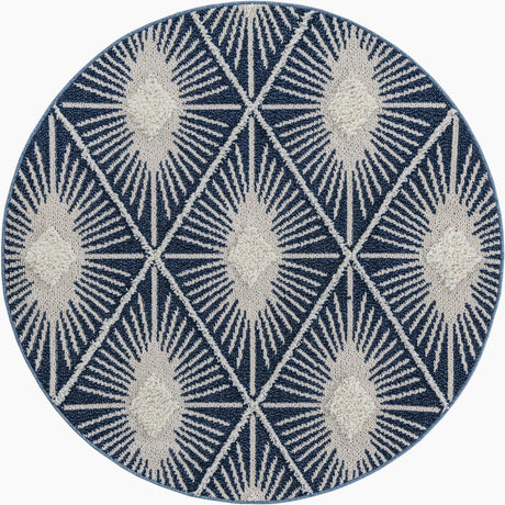 Blue 5' 3 x 5' 3 Boho Round Area Rug 100% Polyester With Cotton Backing Geometric Modern Boho Bohemian Decor Carpet for Living Rooms Office Dining Kitchen Unique Interior Design for Sale at Rug Engine