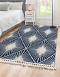 Blue 7' 10 x 11' Boho Rectangle Area Rug 100% Polyester With Cotton Backing Geometric Modern Boho Bohemian Decor Carpet for Living Rooms Office Dining Kitchen Unique Interior Design for Sale at Rug Engine