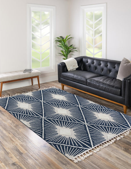 Blue 6' 1 x 9' Boho Rectangle Area Rug 100% Polyester With Cotton Backing Geometric Modern Boho Bohemian Decor Carpet for Living Rooms Office Dining Kitchen Unique Interior Design for Sale at Rug Engine
