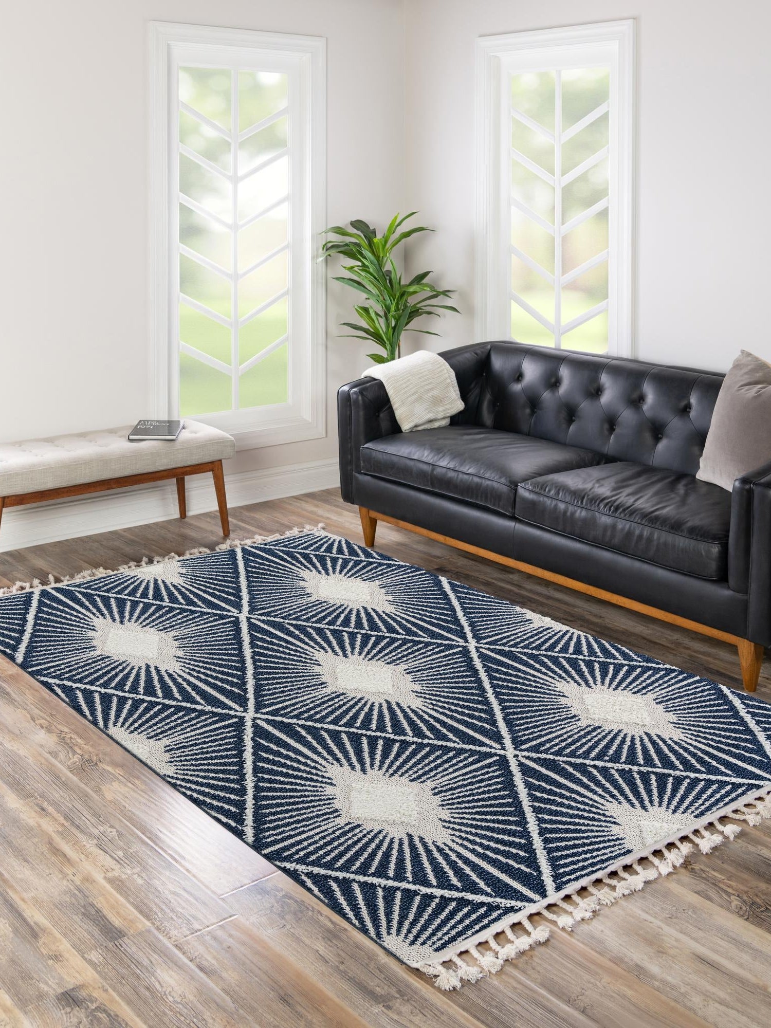Blue 7' 10 x 11' Boho Rectangle Area Rug 100% Polyester With Cotton Backing Geometric Modern Boho Bohemian Decor Carpet for Living Rooms Office Dining Kitchen Unique Interior Design for Sale at Rug Engine