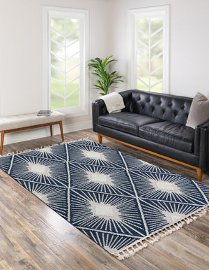 Blue 7' 10 x 10' Boho Rectangle Area Rug 100% Polyester With Cotton Backing Geometric Modern Boho Bohemian Decor Carpet for Living Rooms Office Dining Kitchen Unique Interior Design for Sale at Rug Engine