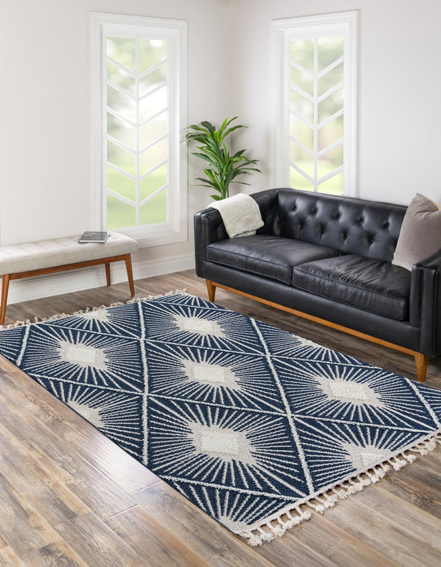 Blue 2' x 3' 1 Boho Rectangle Area Rug 100% Polyester With Cotton Backing Geometric Modern Boho Bohemian Decor Carpet for Living Rooms Office Dining Kitchen Unique Interior Design for Sale at Rug Engine