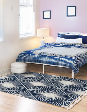 Blue 2' x 3' 1 Boho Rectangle Area Rug 100% Polyester With Cotton Backing Geometric Modern Boho Bohemian Decor Carpet for Living Rooms Office Dining Kitchen Unique Interior Design for Sale at Rug Engine