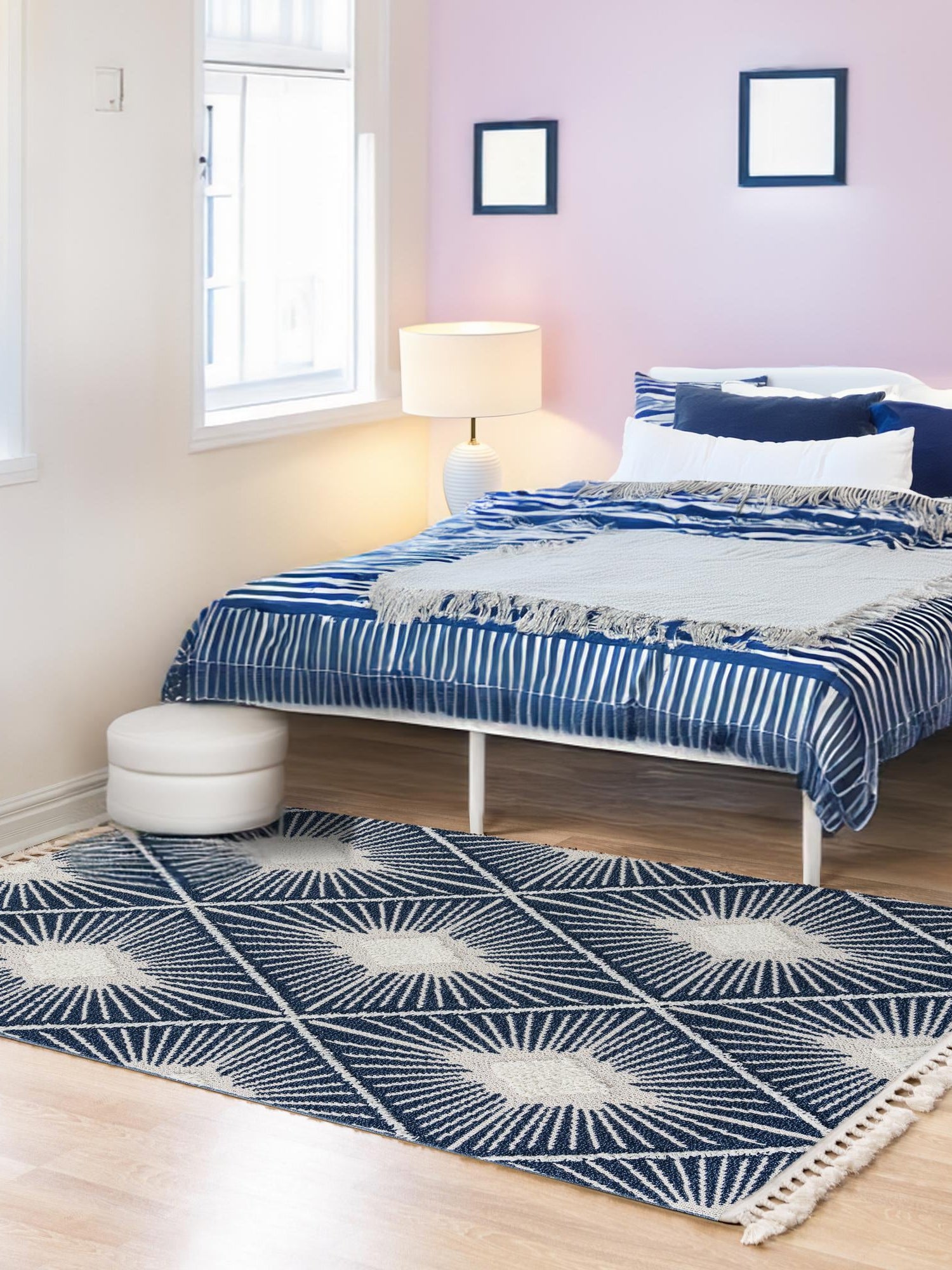 Blue 3' 3 x 5' 3 Boho Rectangle Area Rug 100% Polyester With Cotton Backing Geometric Modern Boho Bohemian Decor Carpet for Living Rooms Office Dining Kitchen Unique Interior Design for Sale at Rug Engine